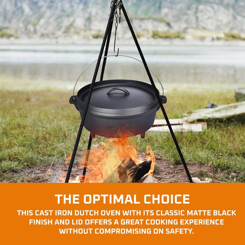 Bruntmor 5 Qt Camp Dutch Ovens Set - Black: Experience high-performance cooking with this versatile and durable 3-piece set, including a pot, lid, and 9" meat rack/trivet. - 13 x 13 inch - Image 2